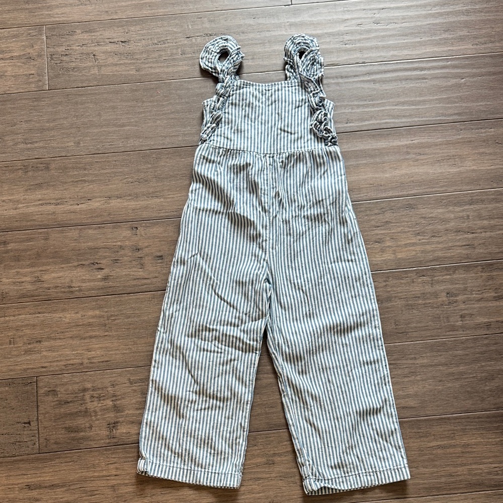 Striped Overalls with Ruffle Straps